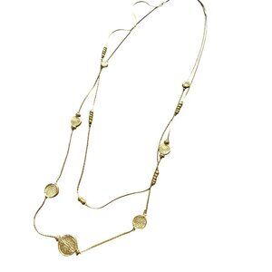 Vintage Gold Tone Station Necklace Discs 16” Long